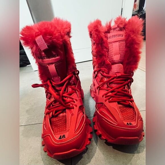Balenciaga Track Fur Boots - 13 US - Red - 46 EU - Gorpcore - Track Hike Boots main image 5